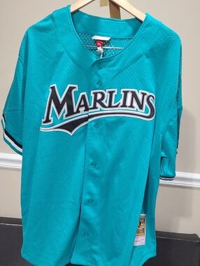Mitchell & Ness Teal Marlins Jersey with Black & White Embroidered Logo 2xl(52)